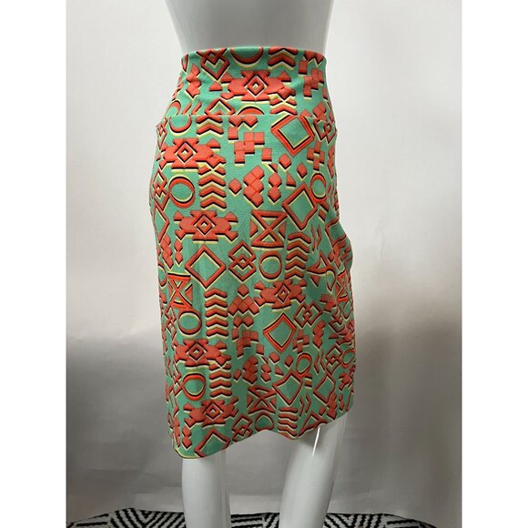 LuLaRoe XL Pencil Skirt With Geometric Coral & Mint Print - Picture 8 of 16